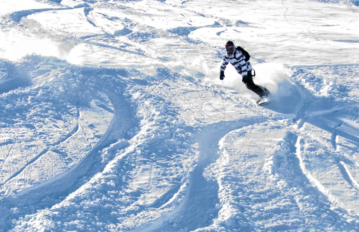 Narciarz na zaśnieżonym stoku w Livigno